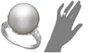 Macy's 14k White Gold Ring, Cultured South Sea Pearl (14mm) and Diamond (1/5 ct. t.w.) Ring 